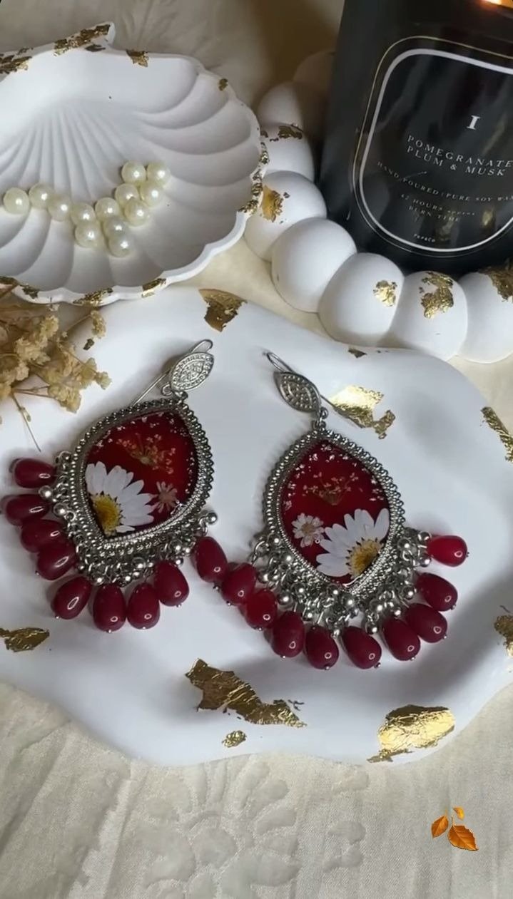 Red & Silver Floral Resin Jhumkay