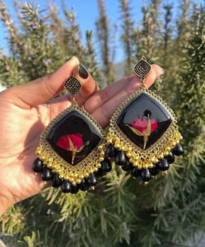 Black & Gold Handcrafted Floral Resin Jhumka
