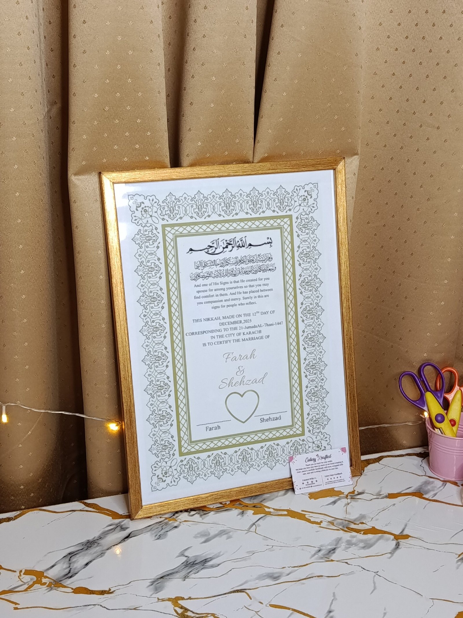 Dual Islamic Nikkah Nama Frame